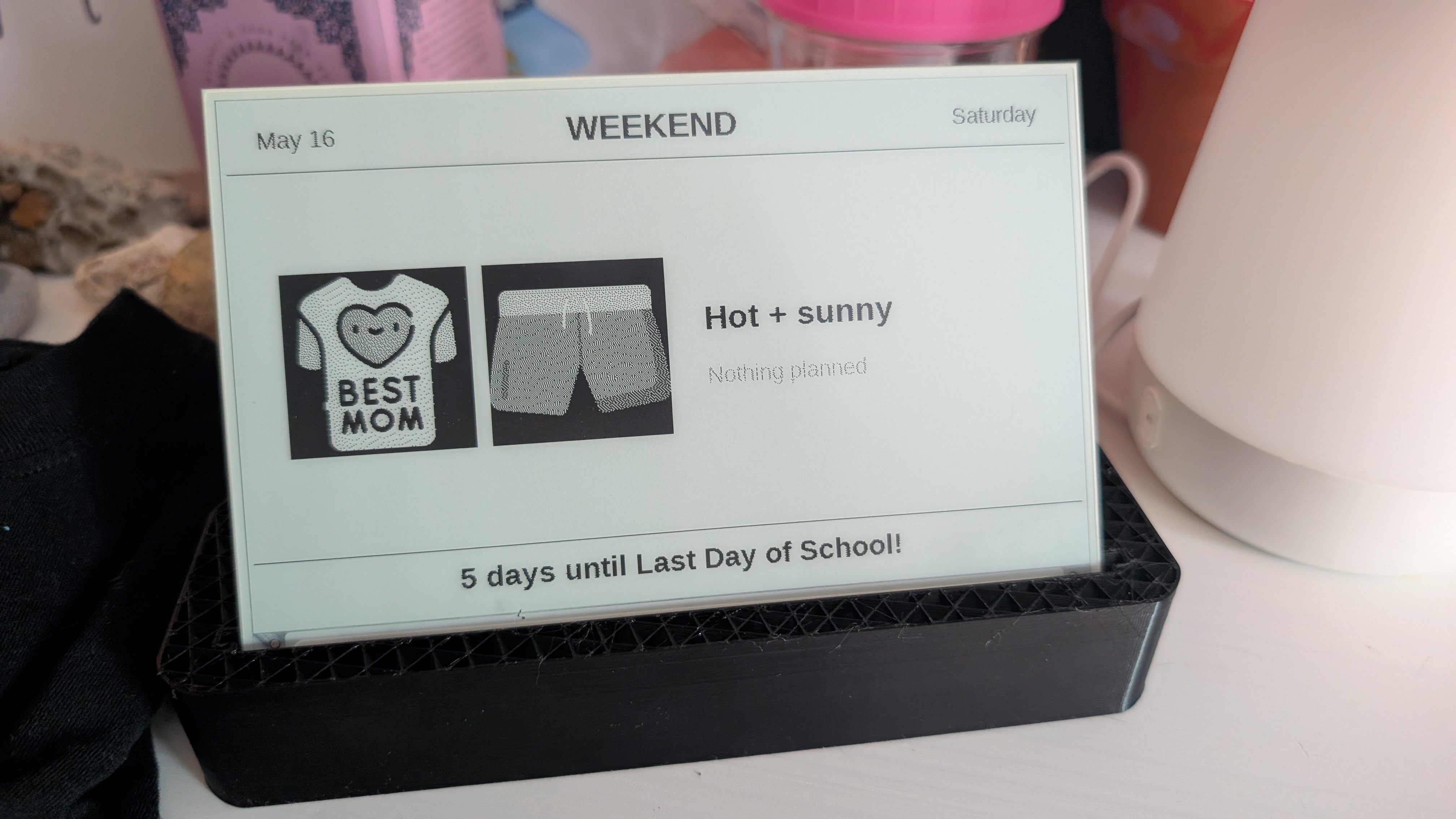 Kidboard mounted on a stand in Walker's room
